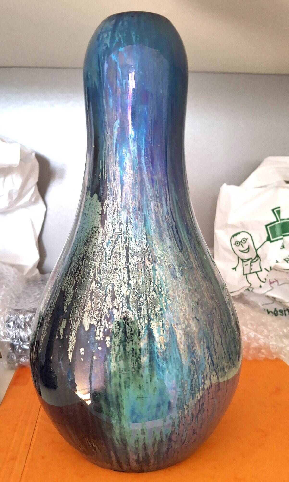 Iridescent vase Alphonse Cythère 1861-1941 26 cm signed Art Deco period 1920