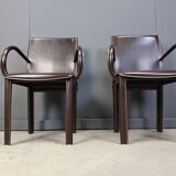 Pair of brown leather armchairs by Arper italy, 1980s