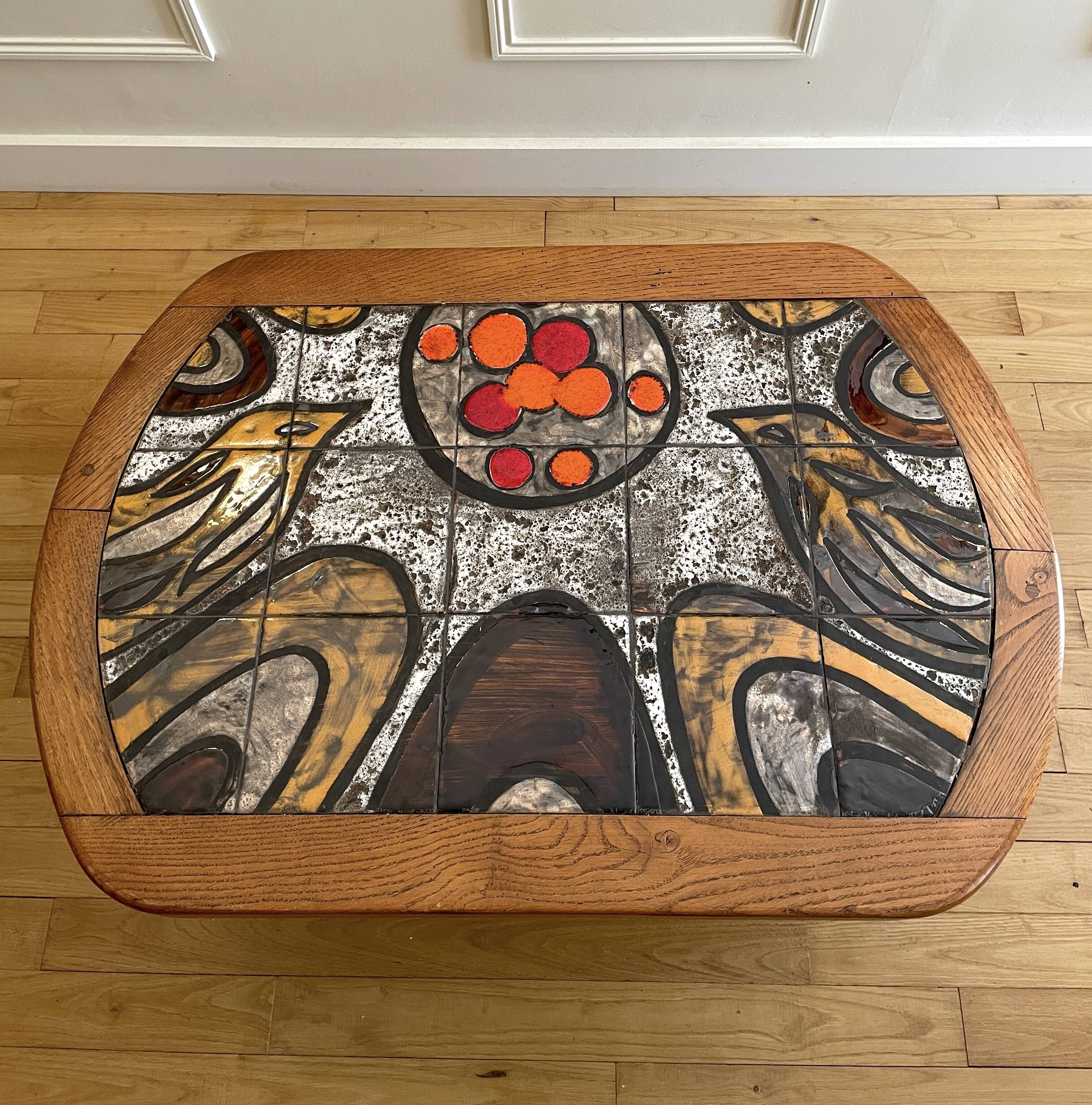 Ceramic coffee table with metal base by G. Reynaud Vallauris