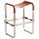 Contemporary bar stool in aged silver steel and natural tobacco leather.