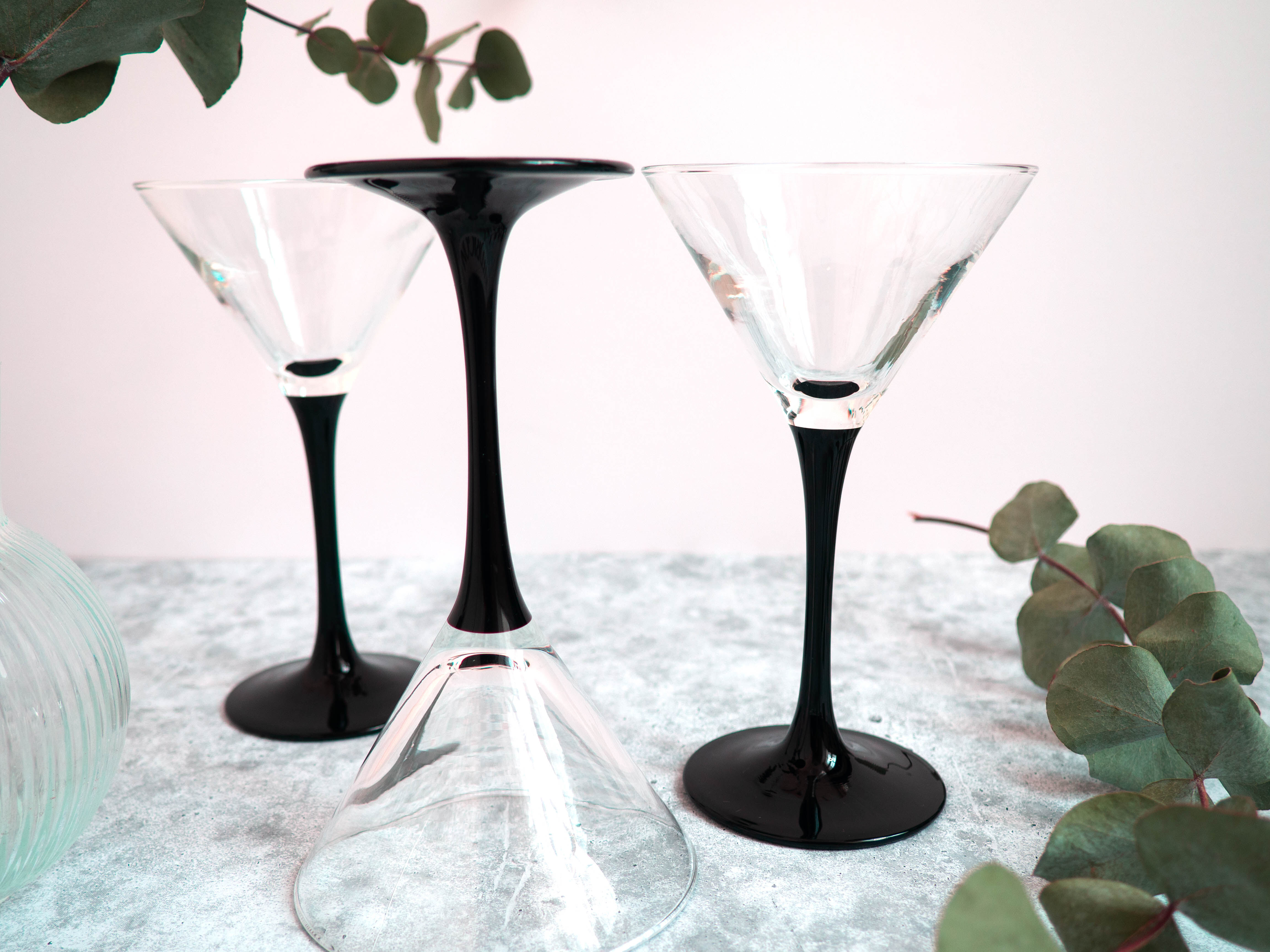 Vintage cocktail/martini glasses with a black foot