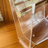 Plexiglas & brass magazine rack by David Lange, 1970s