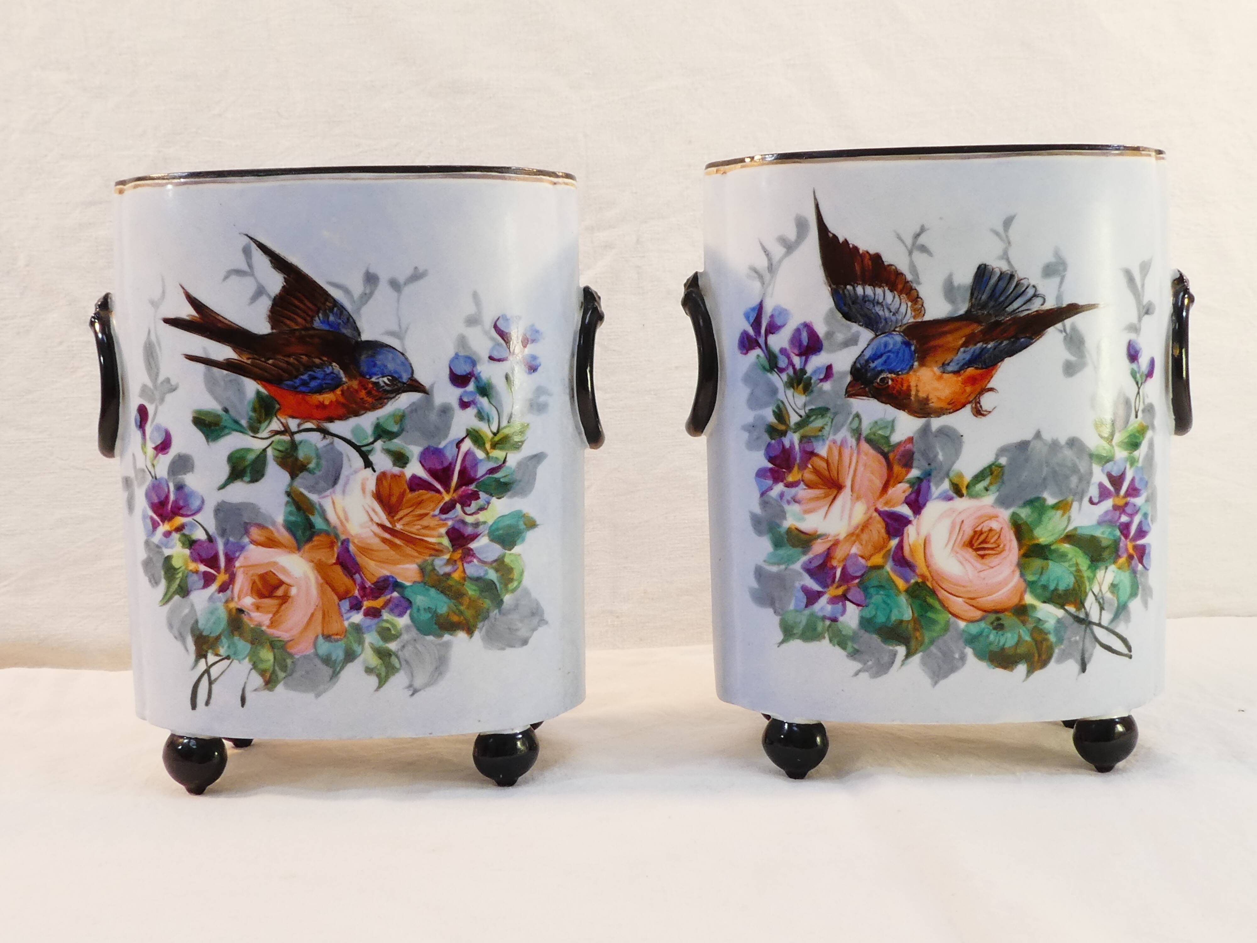 Pair of porcelain bird vase from Limoges william guerin