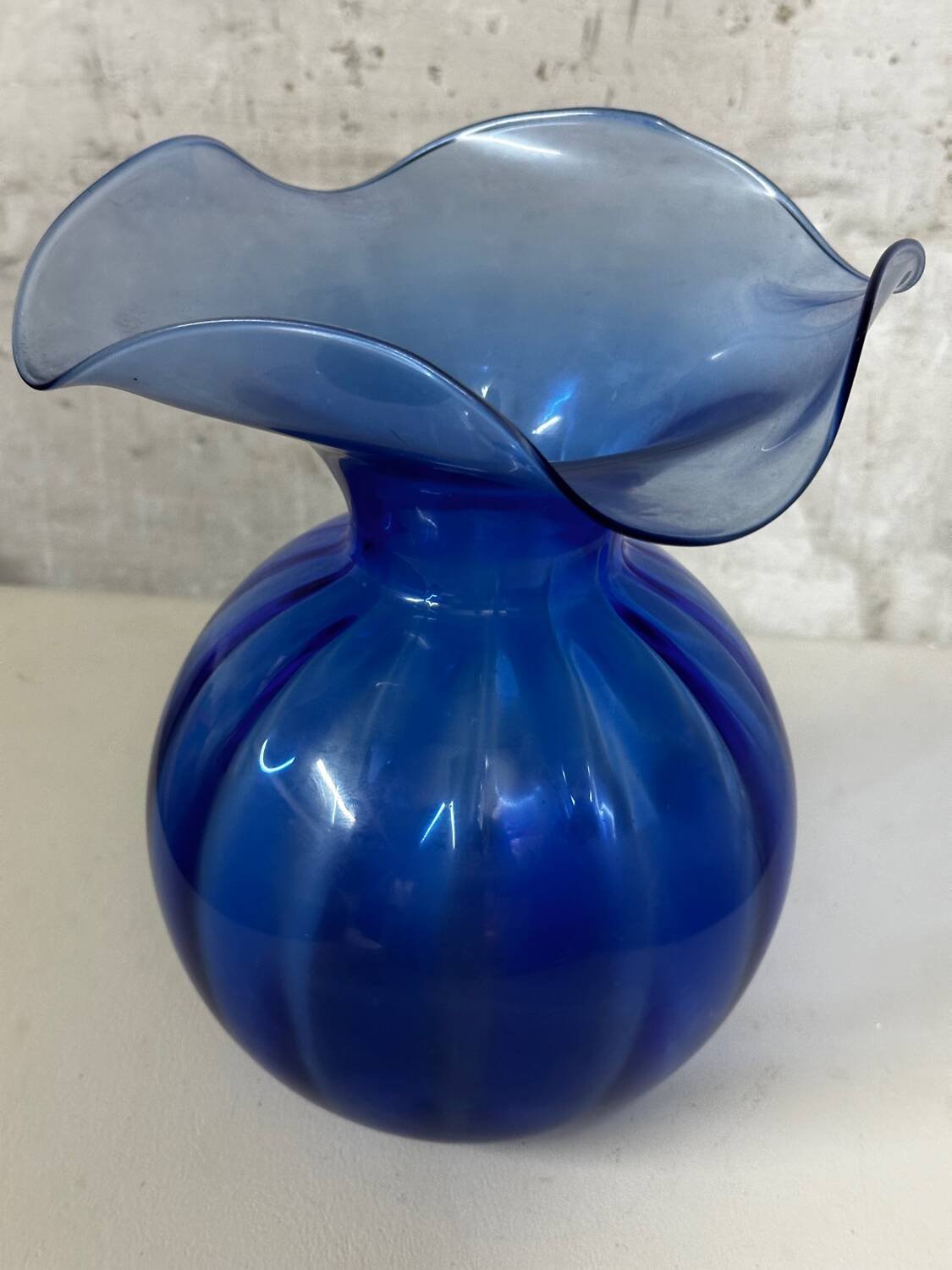 Lancel style cobalt blue vase - ball shape and collar h 25 cm