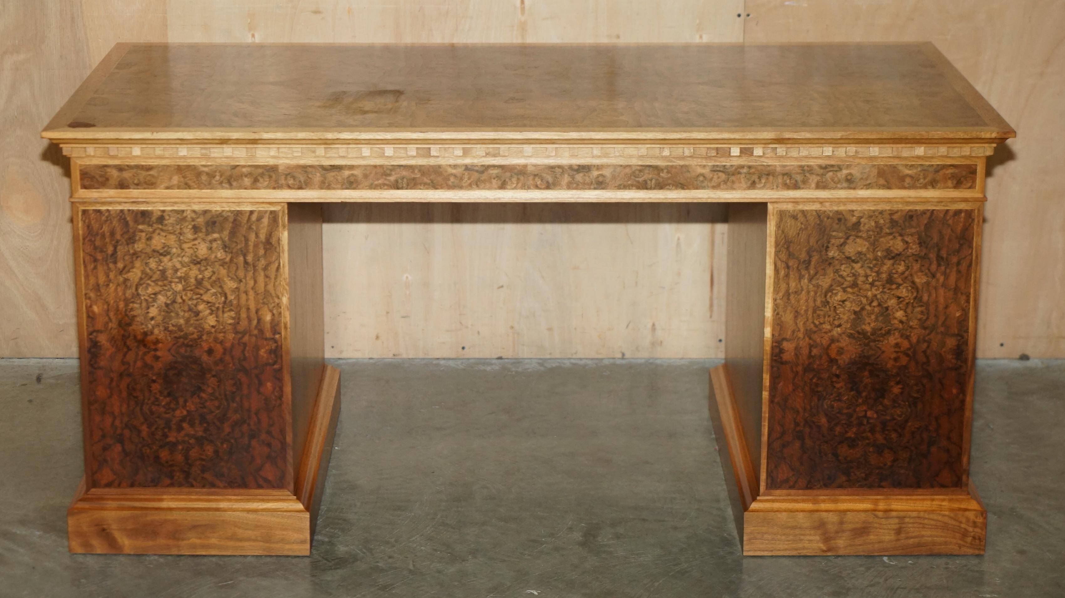 David Linley Burr walnut chest of drawers for light restoration.