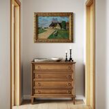 Large oil on panel of a Breton landscape 1950, antique painting signed.