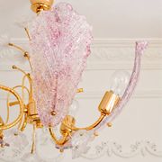 Vintage Murano glass chandelier in pink and gold metal, 1970s.
