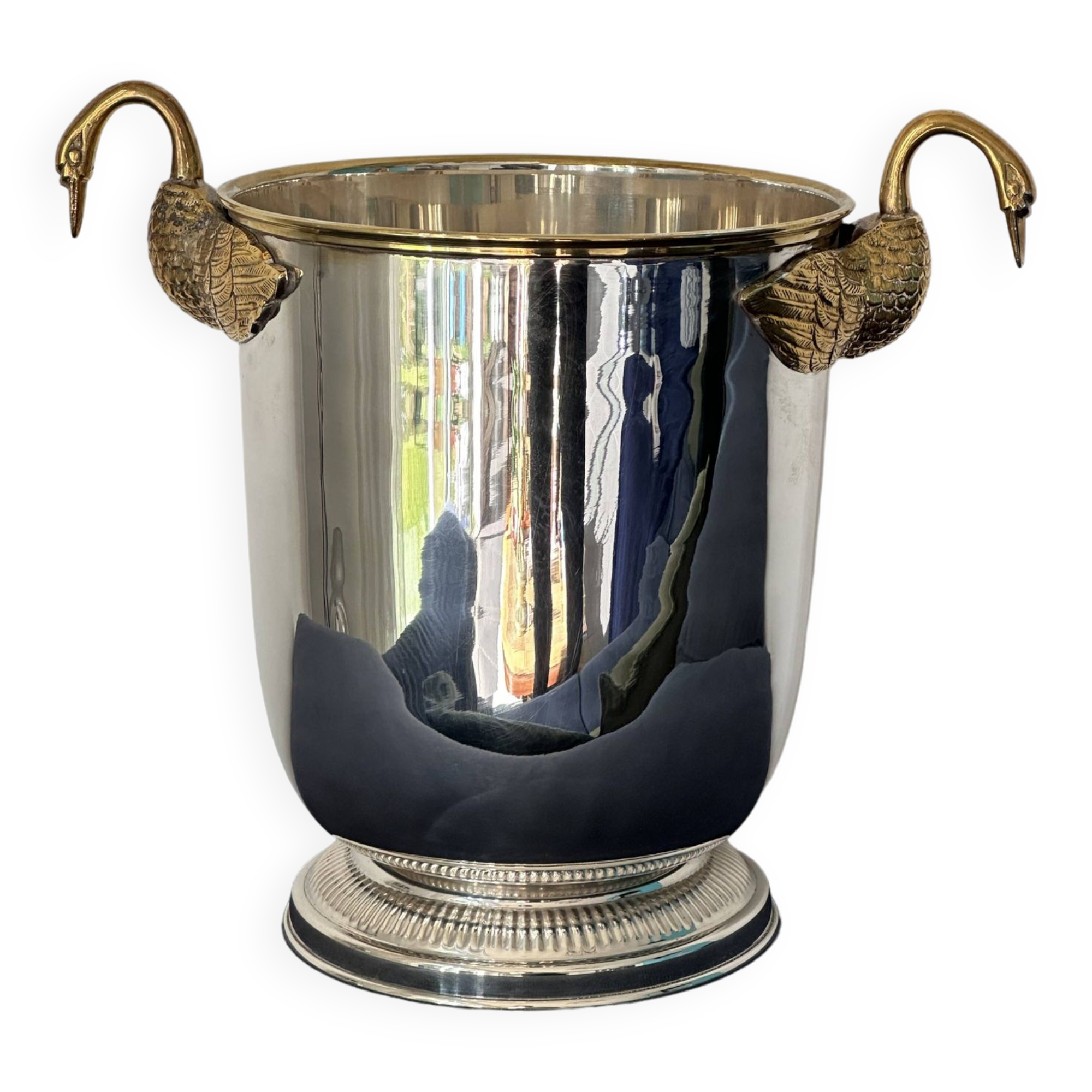 Champagne bucket with swans, in silver and gold metal, attributed to Christofle, 1940/1950