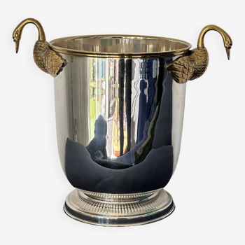 Champagne bucket with swans, in silver and gold metal, attributed to Christofle, 1940/1950