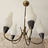 Swedish designer, chandelier, brass, glass, Sweden, 1950s