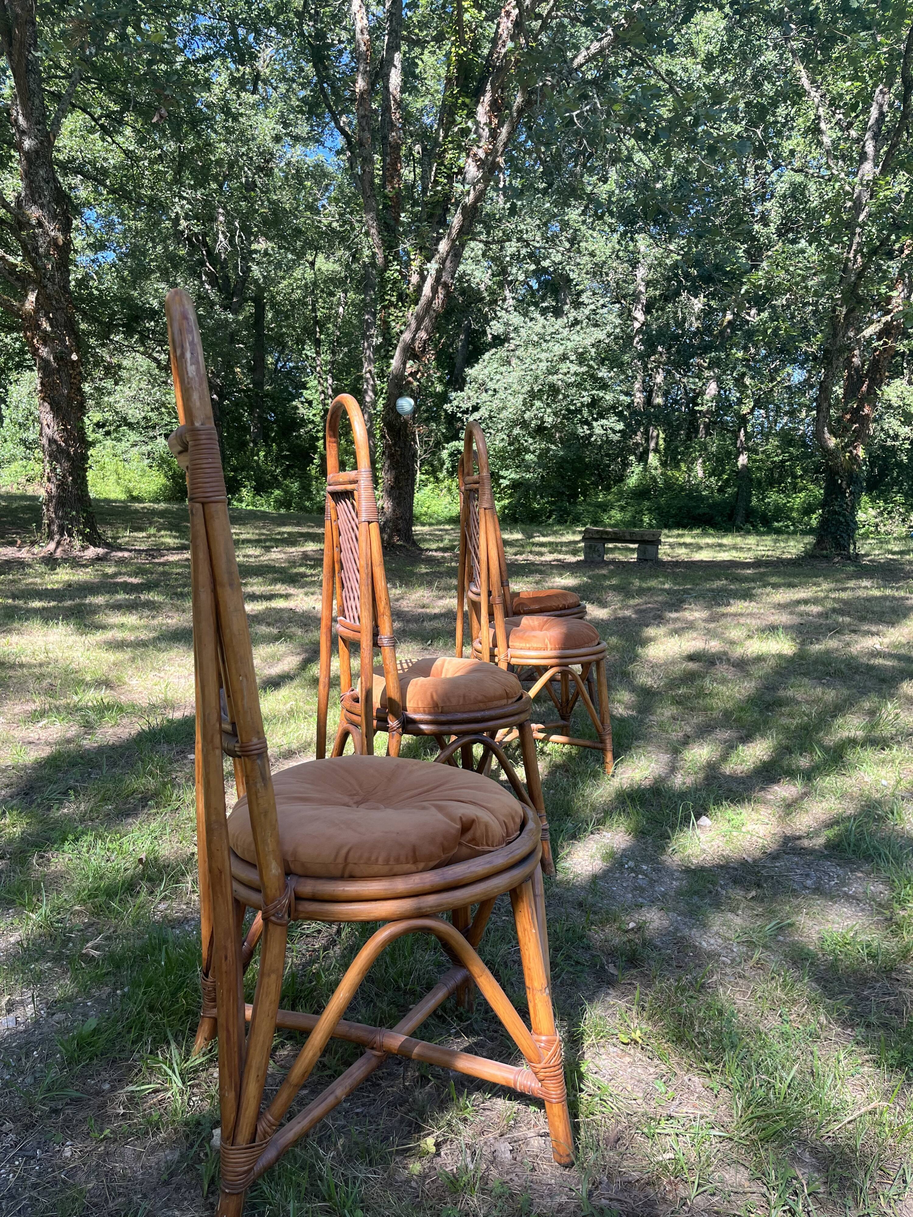 4 chaises vintage en rotin et bambou