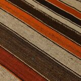 6x8 Brown Red Striped Vintage Kilim Rug, 195x259Cm