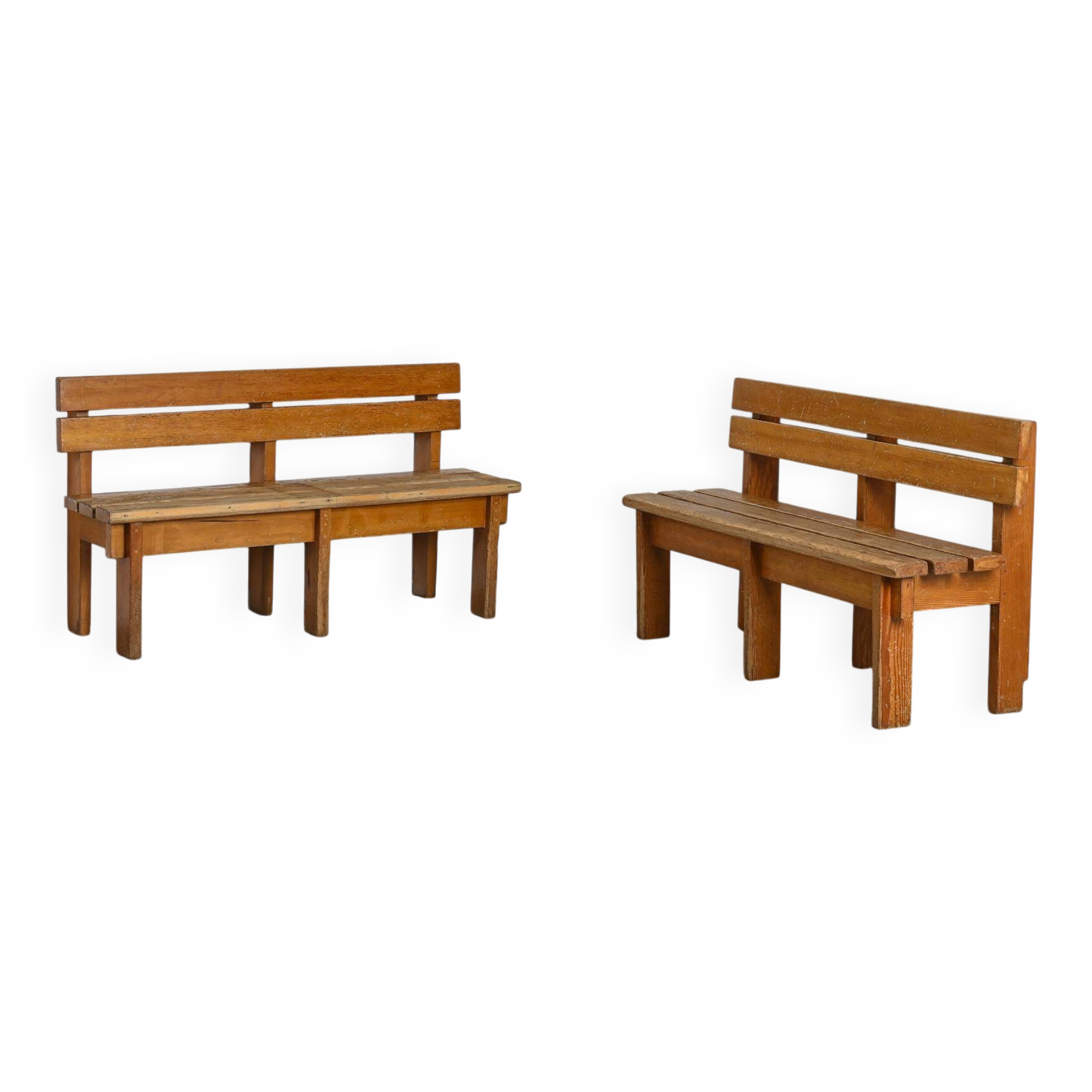 Pair of solid wood benches by Christian Durupt, Courchevel, circa 1960