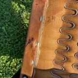 Rare light brown leatherette armchair, by "Colette Gueden", designer from the 50s