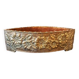 Jardinière Cachepot Art Nouveau en Forme Marquise Avec Décor Florale en Lai