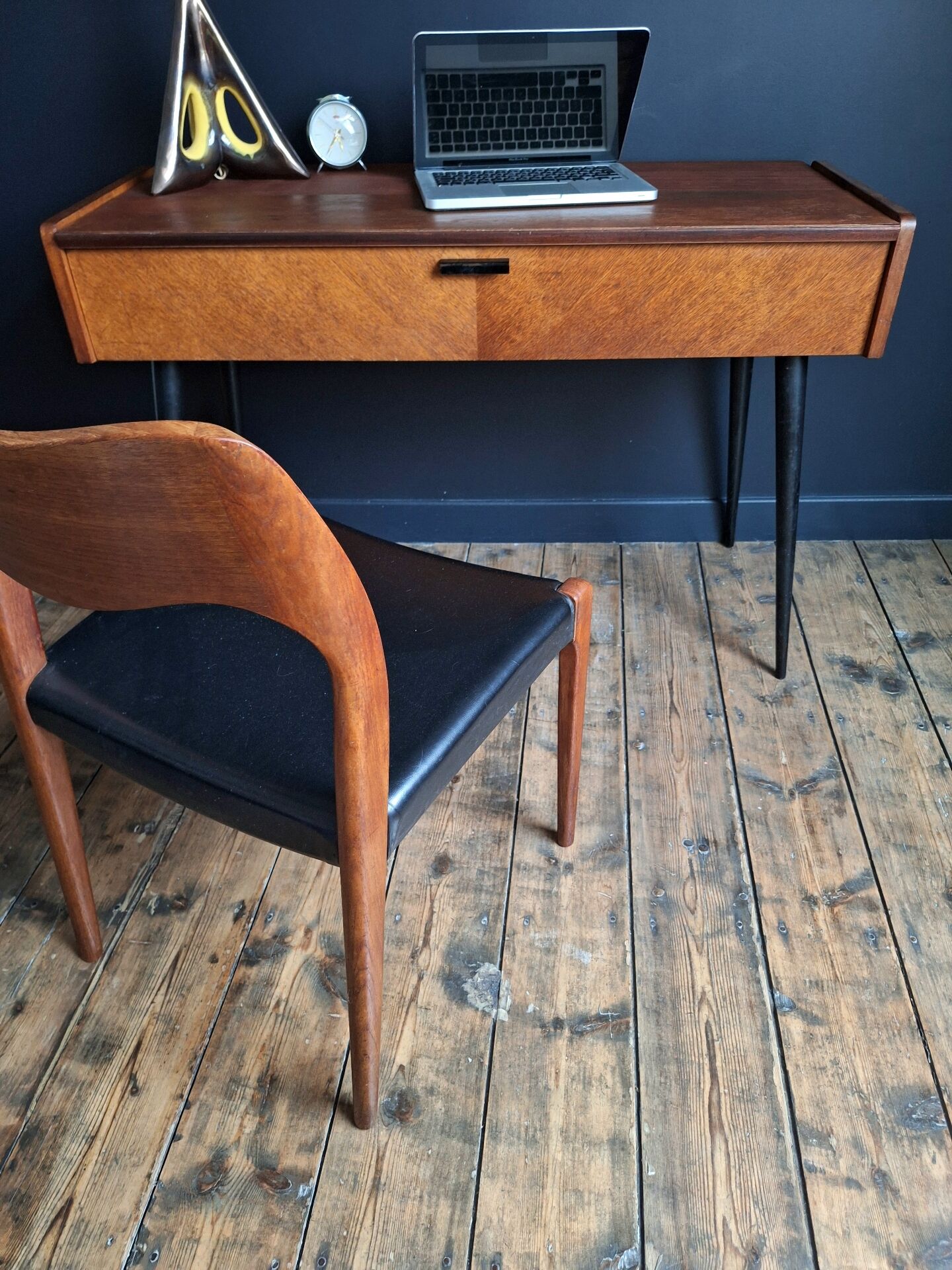Vintage furniture with tapered legs, desk, console, dressing table.
