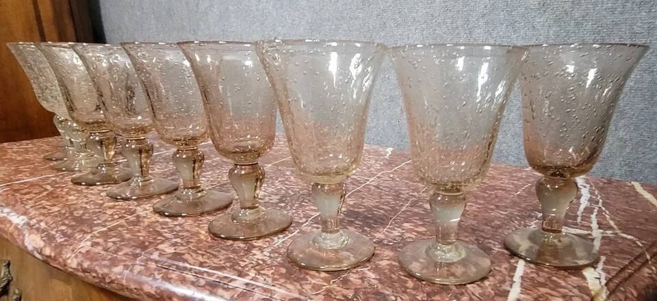 Biot: set of 10 vintage bubble glass glasses circa 1950-1970