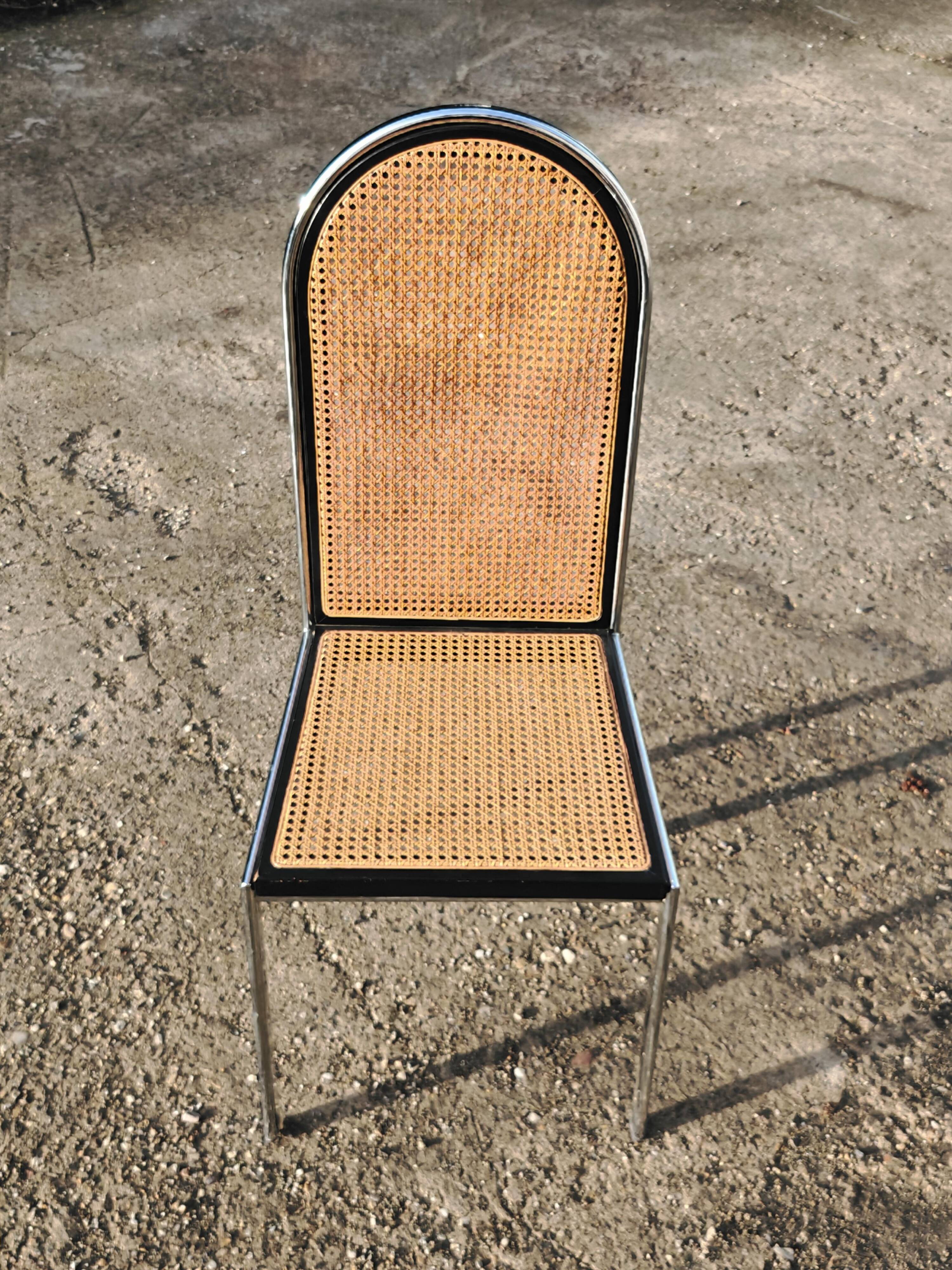 Chaises Bauhaus en hêtre et acier avec assises en cannage