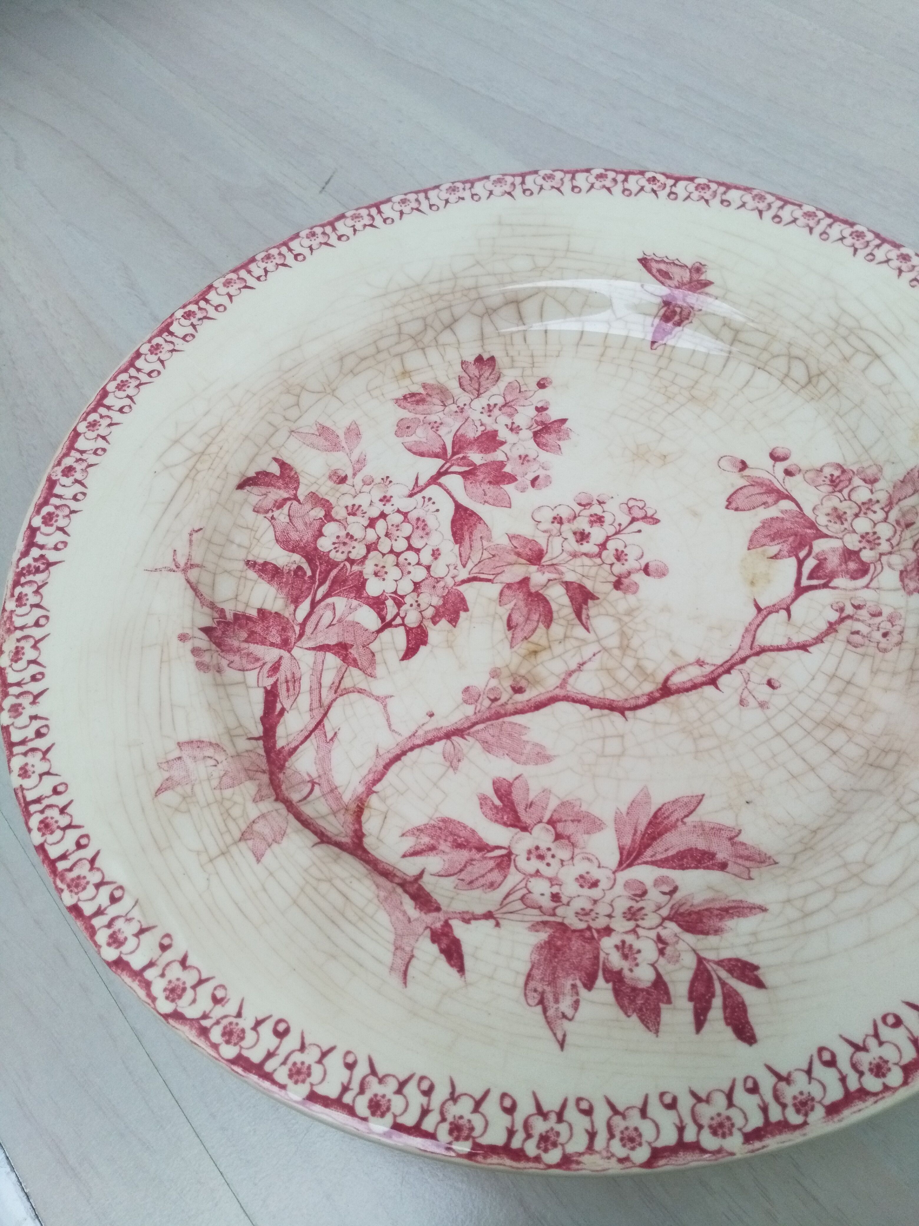 Cake dish on foot in iron earth of Gien model Pink hawthorn