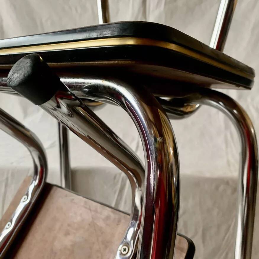 Vintage stepladder in Formica, wood and chromed metal