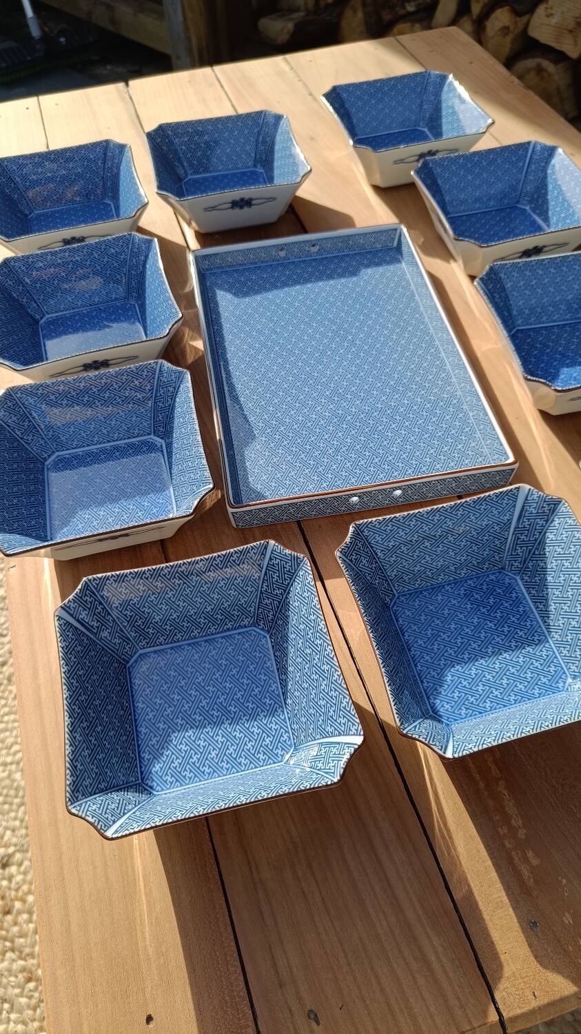 Asian set of platter and ten ramekins