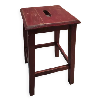 Solid wood stool seat varnished patinated