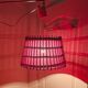 Vintage rattan pendant light - red fabric interior shade from the 60s