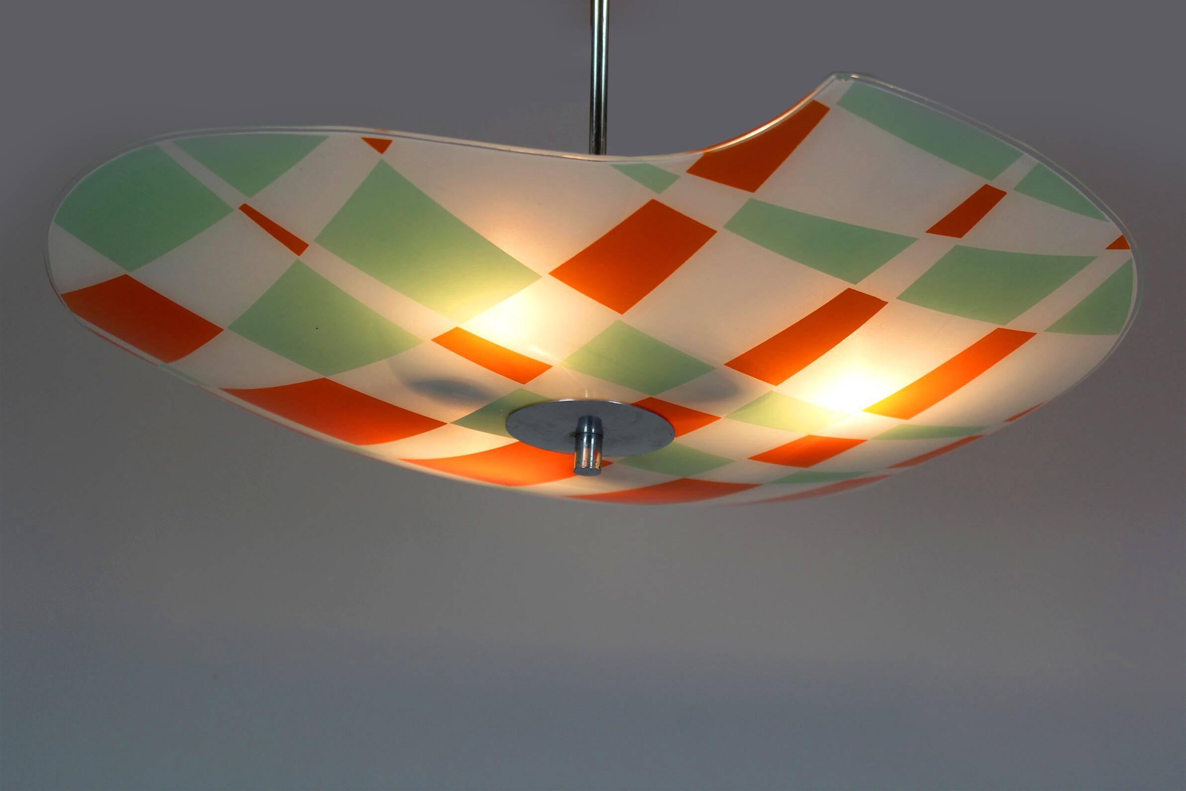 Mid-Century Czech Glass Pendant Lamps with Colorful Decor, 1970s, Set of 6