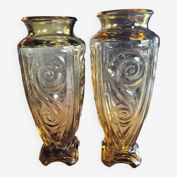 2 vases Art Déco en verre jaune