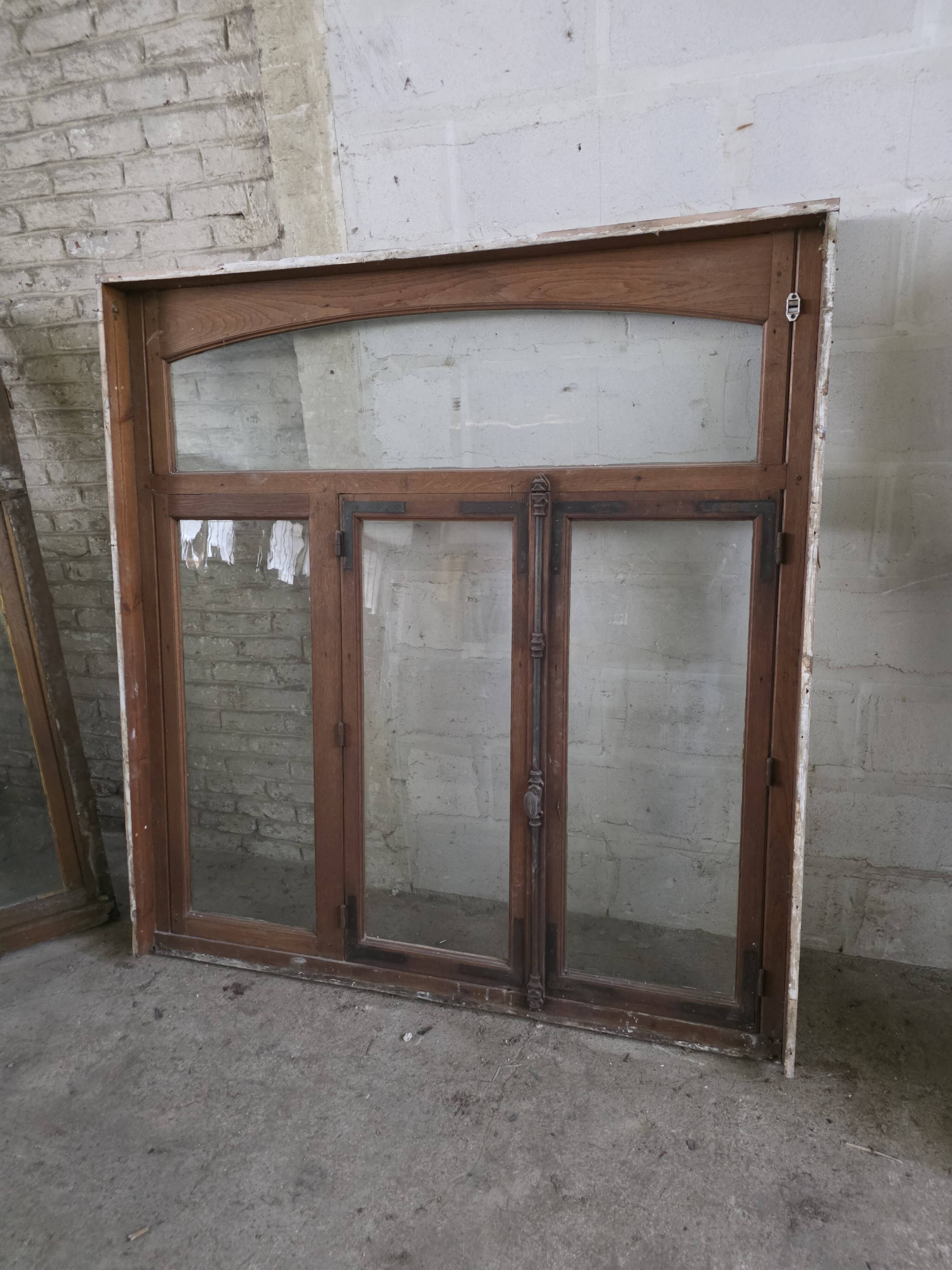 4 old solid oak windows from the early 20th century