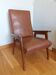 Scandinavian brown skai and wood armchair