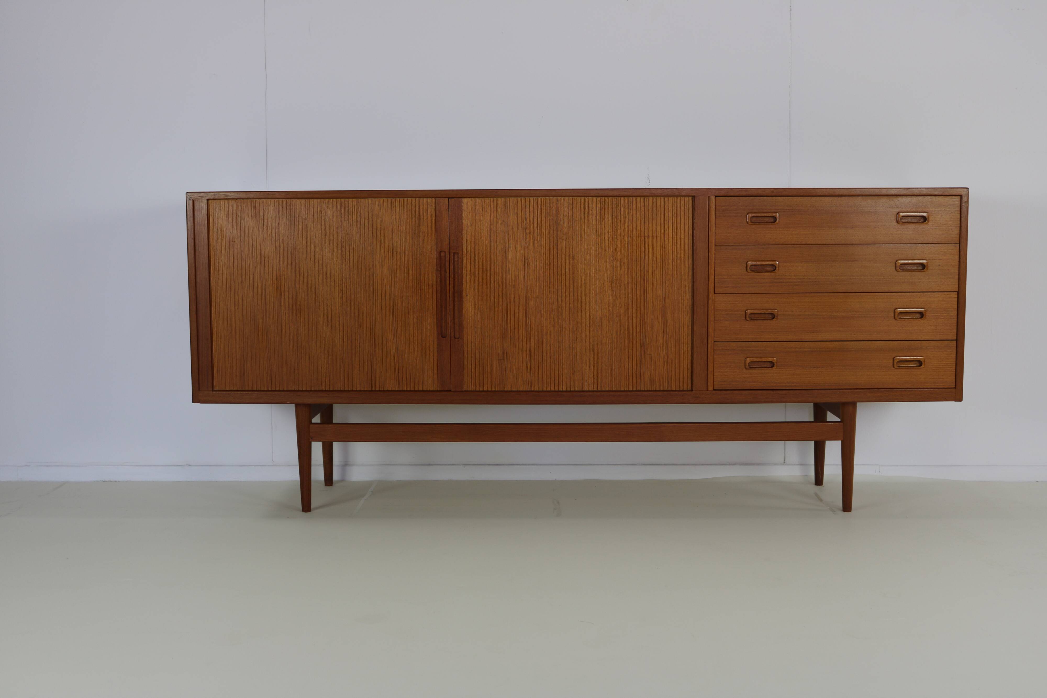 Teak enfilade with 2 tambour doors