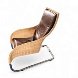 2 x Weighty rattan lounge chair / brown leather 1990s  Very good condition