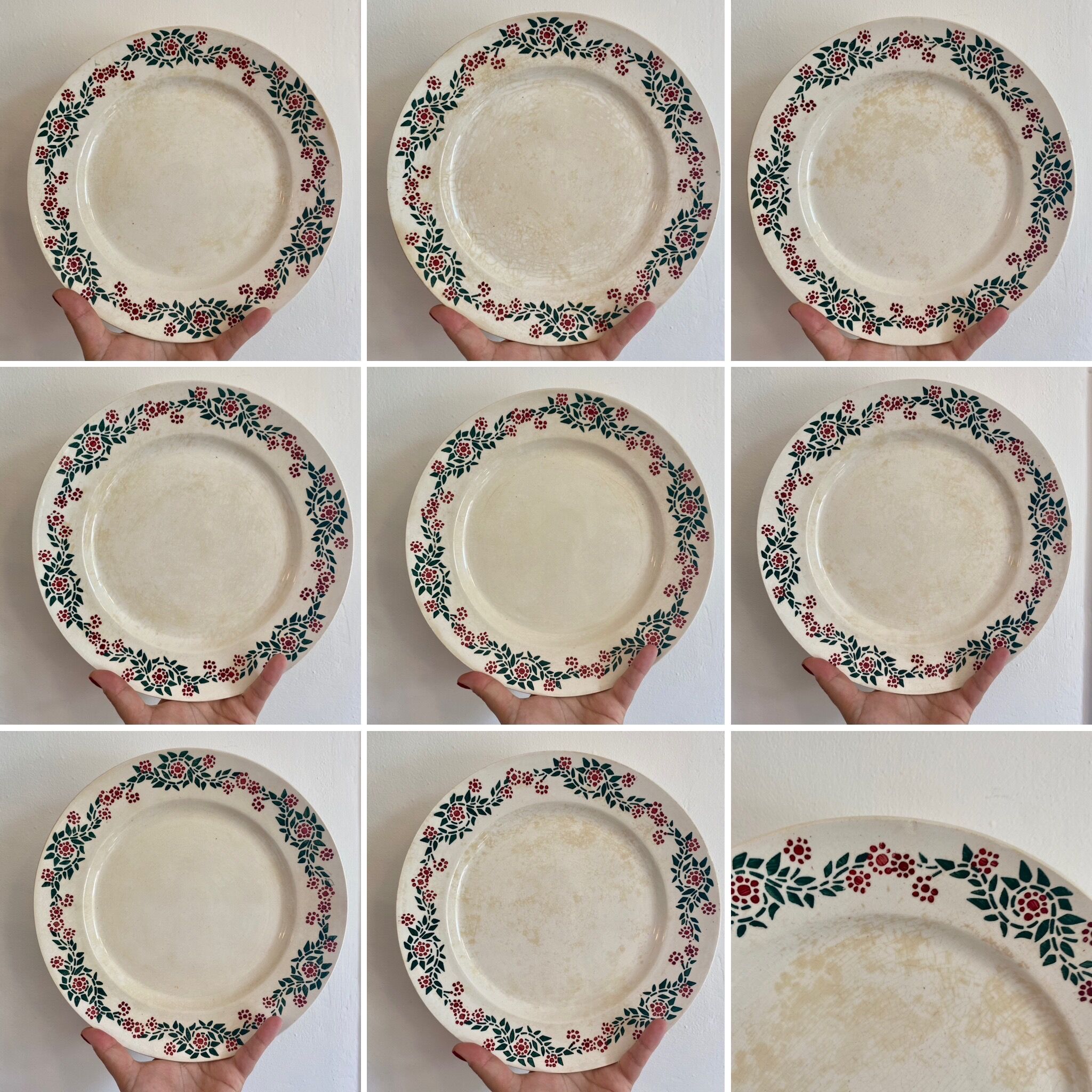 Set of 8 flat plates vintage model Cécile de HBCM