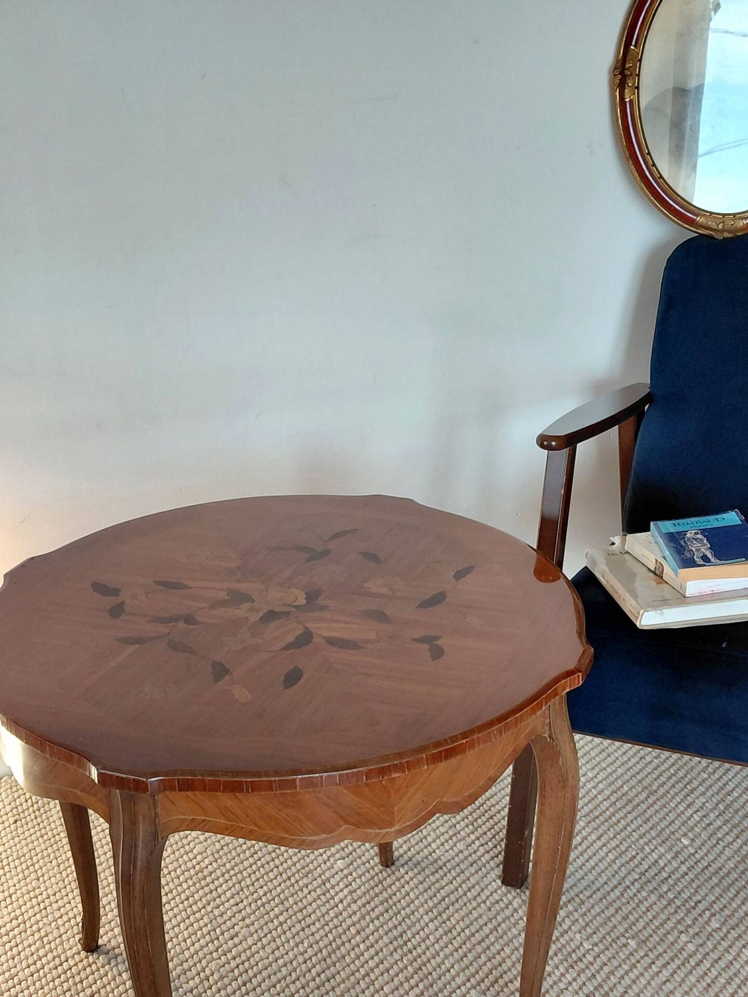 Flying table in Louis XV style with floral marquetry and bronze fittings.
