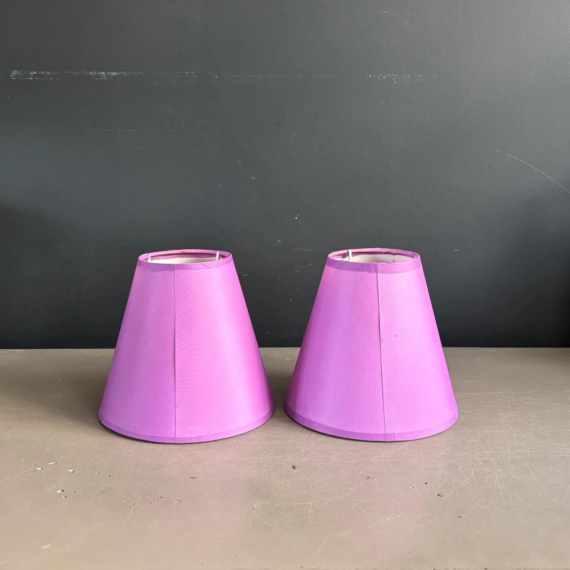 Pair of lilac satin lampshades
