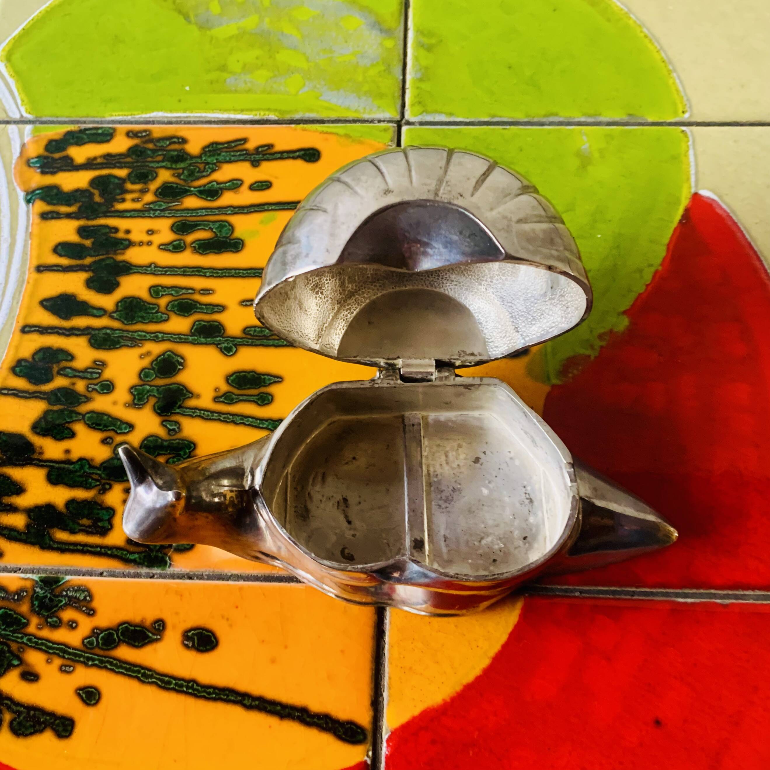 Vintage snail-shaped butter dish - zinc and silver metal - EP Zinc Alloy