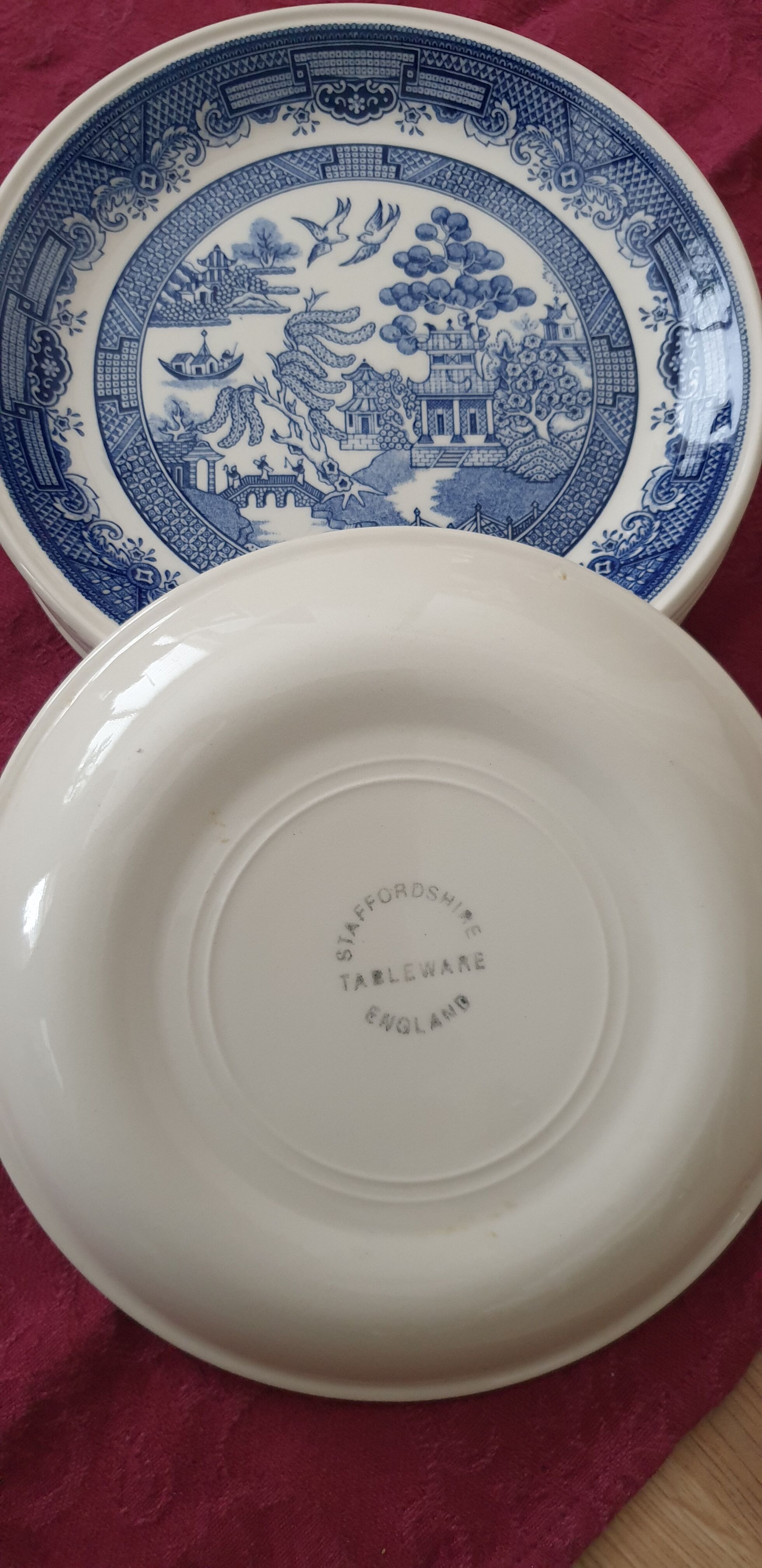 6 vintage english plates stafford shire asian pattern