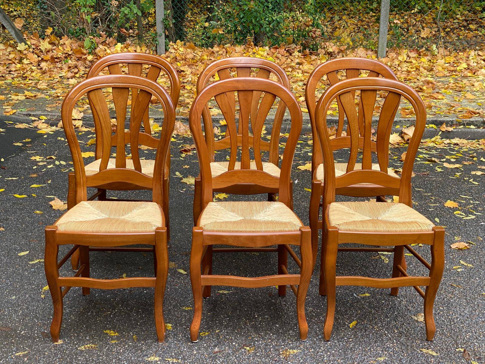 6 Louis Philippe style solid wood straw-seated chairs