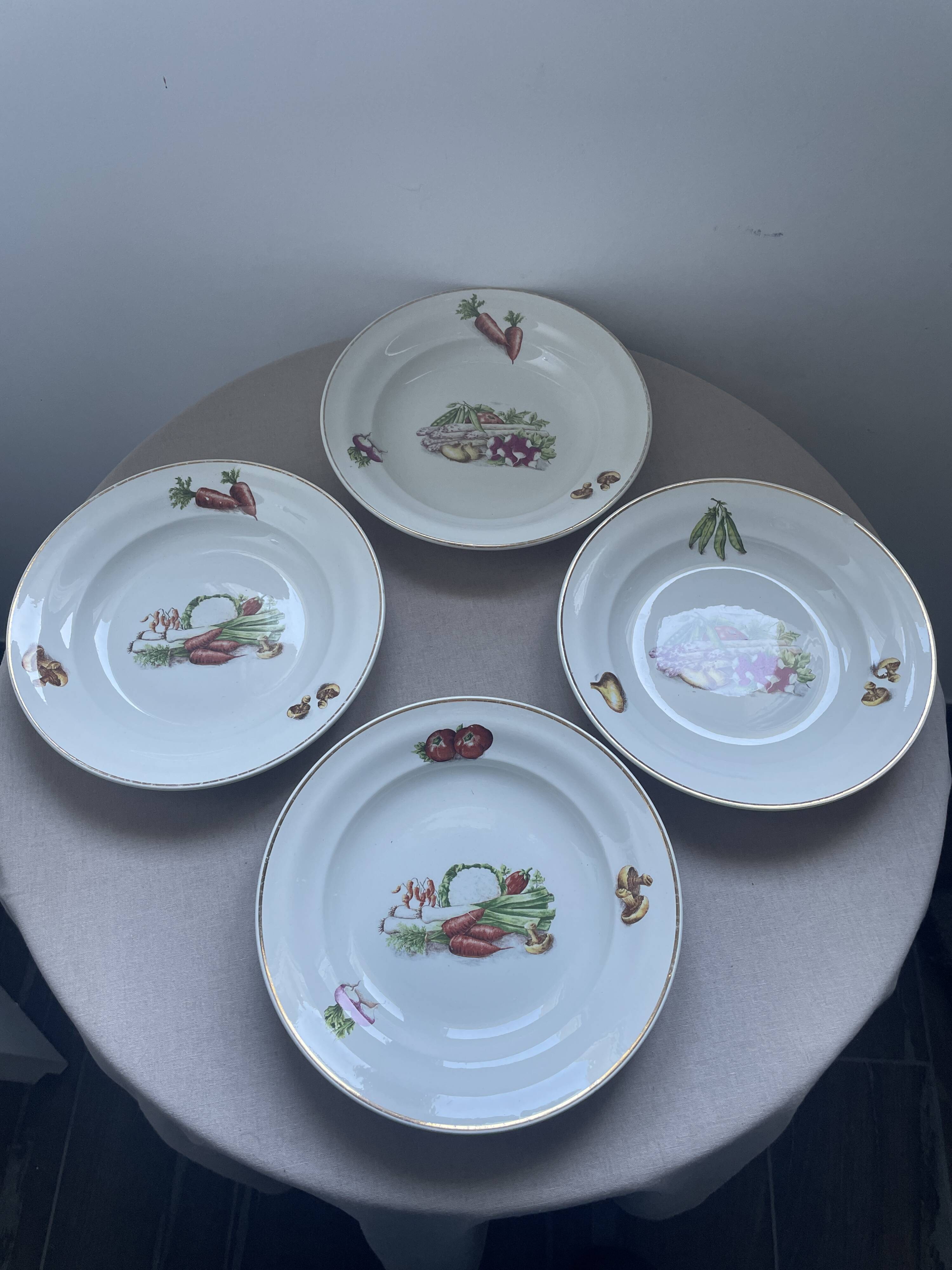 4 antique deep plates Céranord Saint-Amand vegetable garden design
