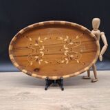 Oval wooden tray with flowers