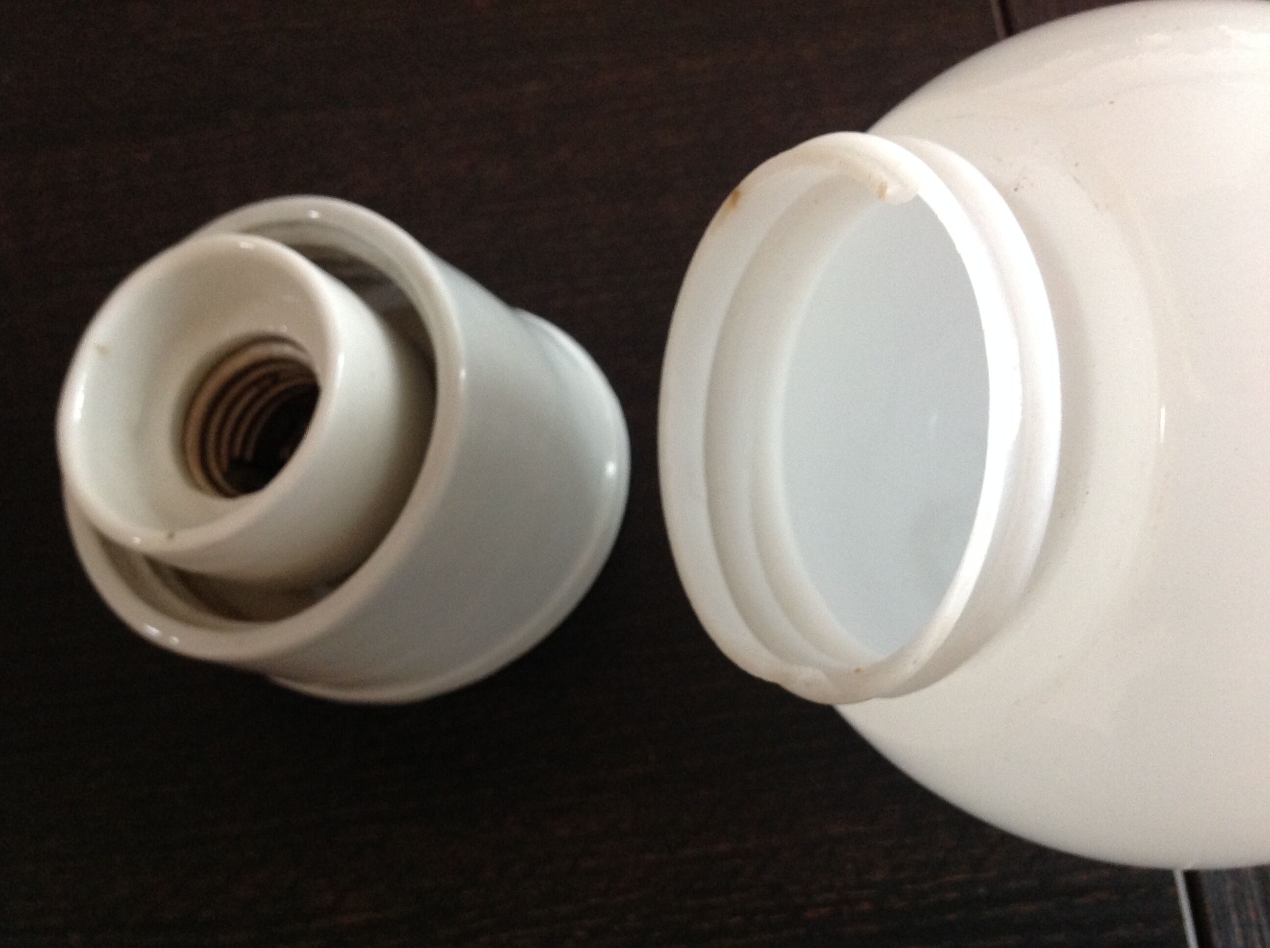 Vintage globe wall lamp in white opaline with white ceramic base