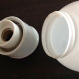 Vintage globe wall lamp in white opaline with white ceramic base