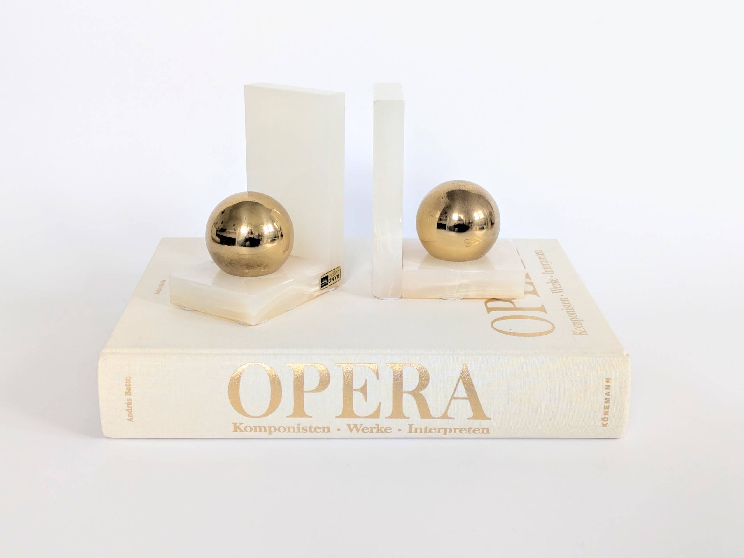 Onyx and Brass Bookends | Modernist Orbs | Art Deco Germany