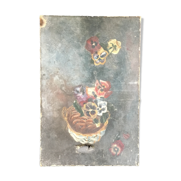 Tableau ancien corbeille de pensées