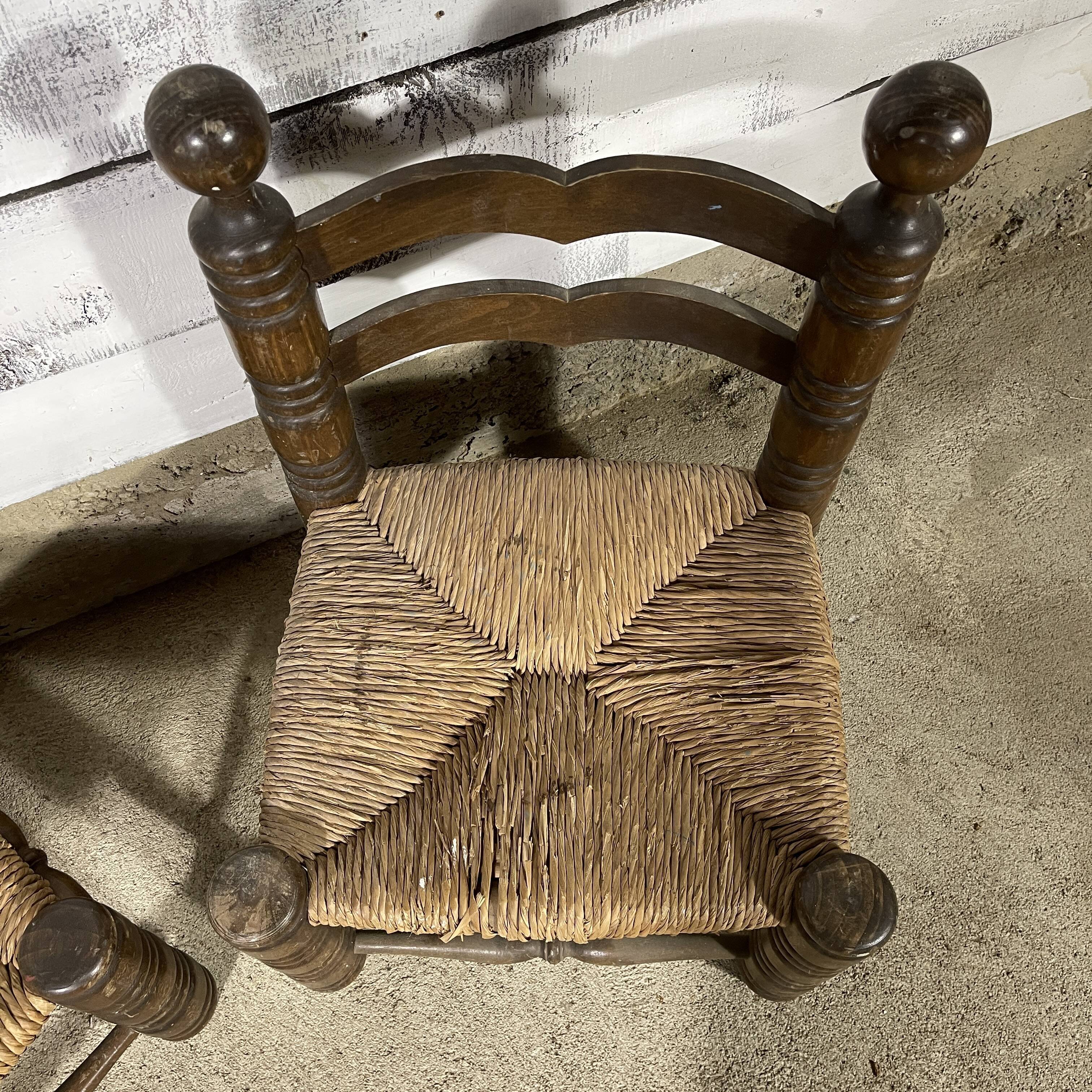 Pair of beech and straw chairs 1940