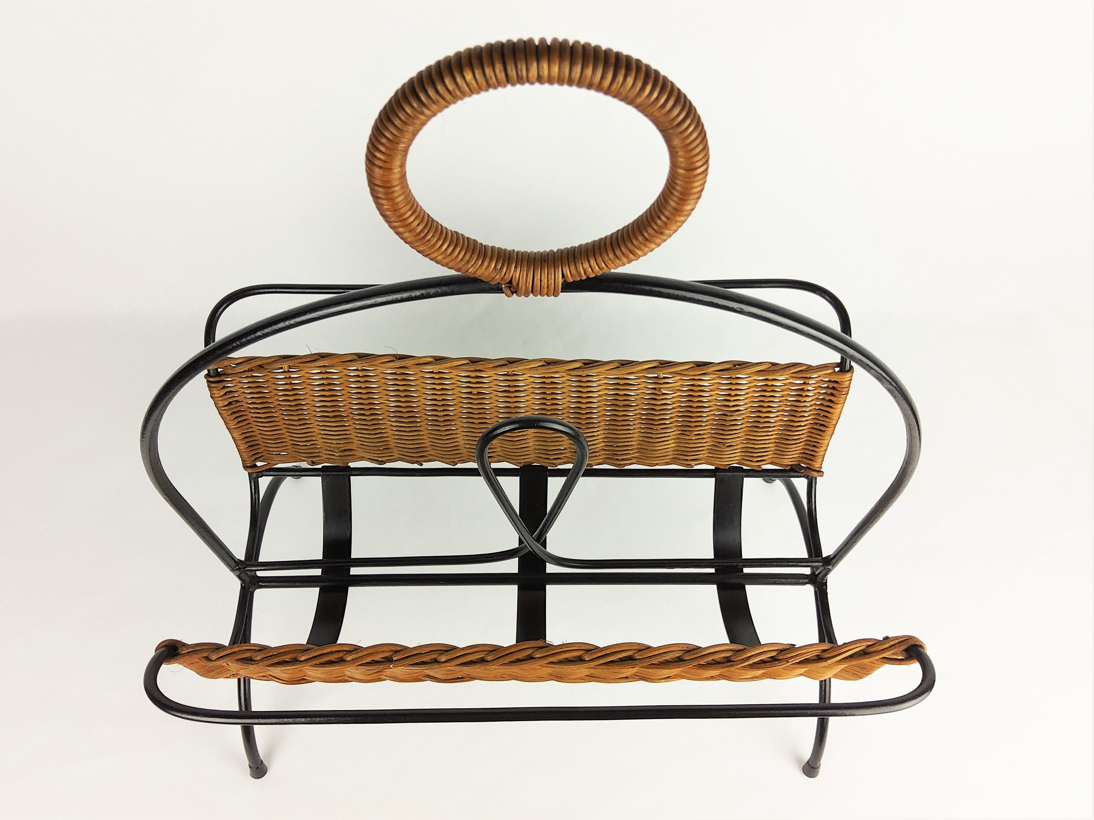 Rattan and metal magazine holder 1960