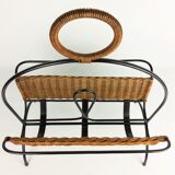 Porte revues rotin et métal 1960