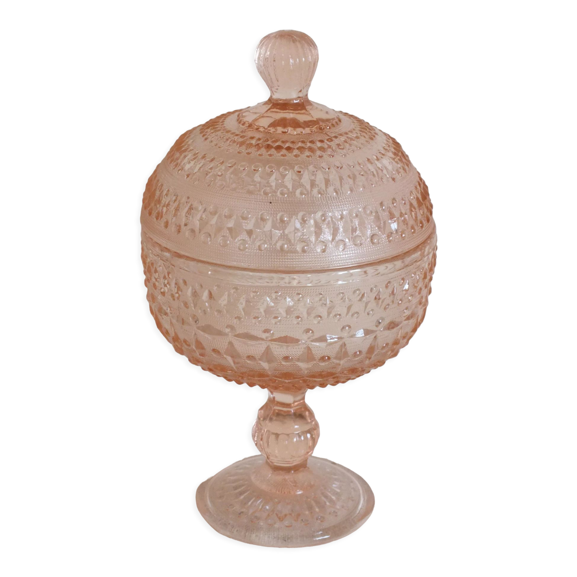 Drageoir or sugar bowl in pink molded glass, rosaline