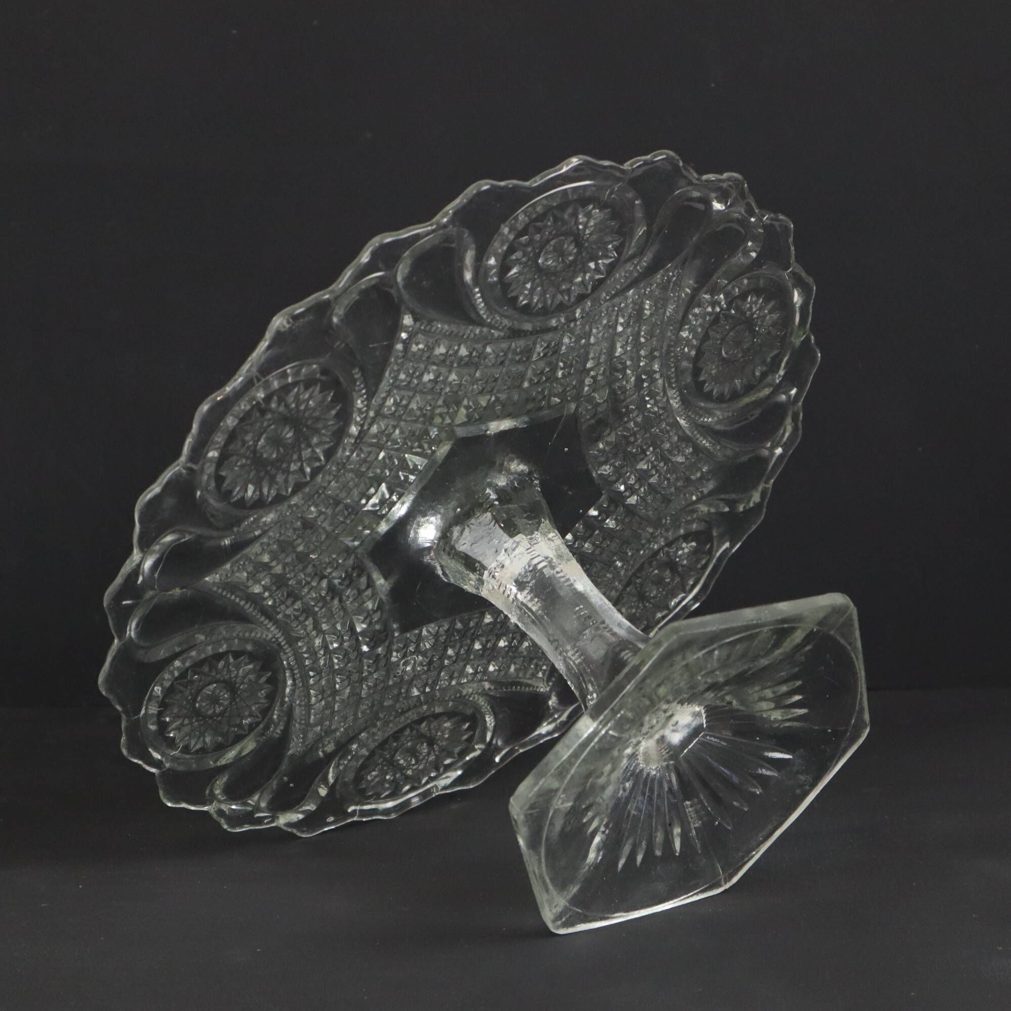 Clear Art Deco Cake Stand Pressed Glass Star Motif Cake Stand
